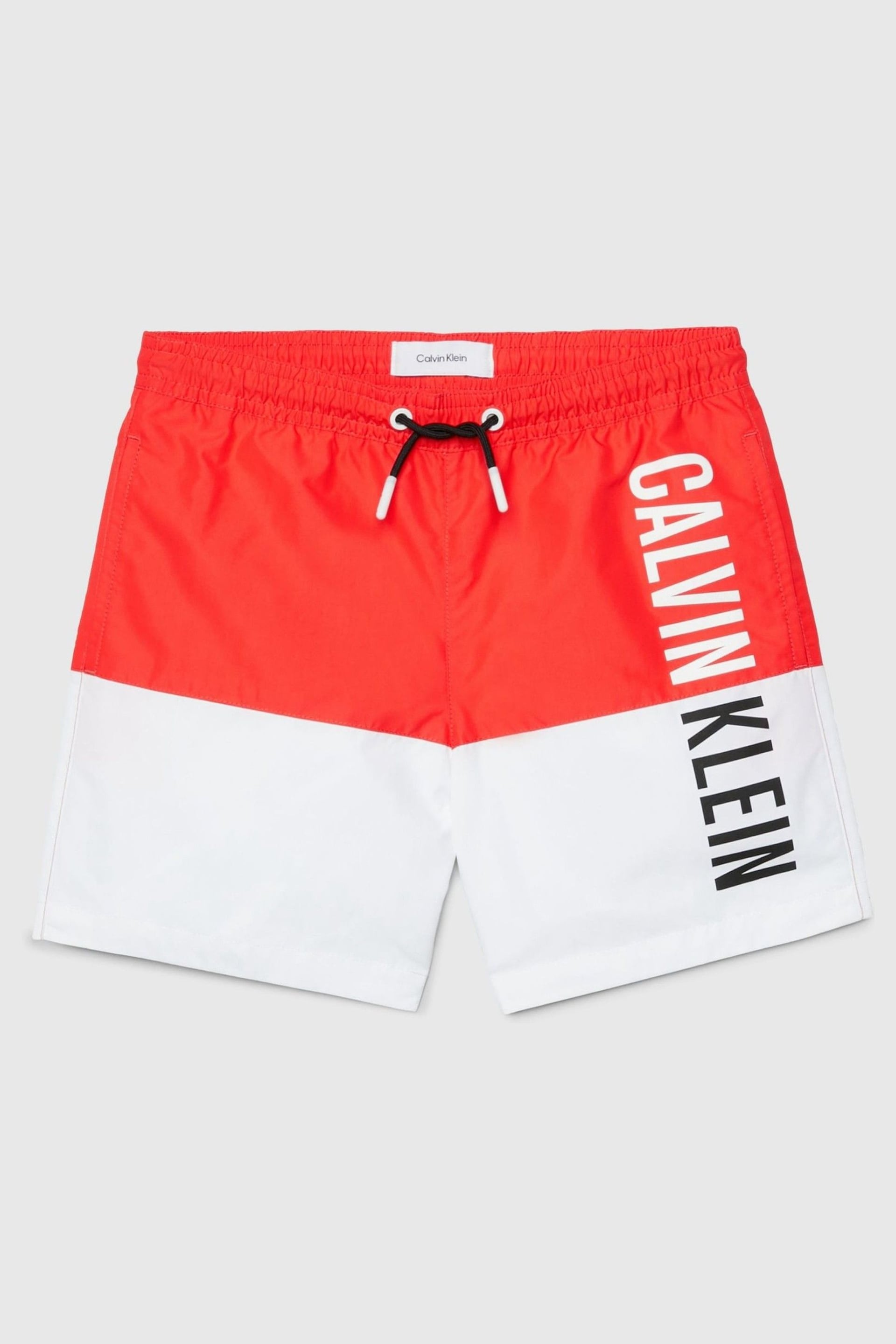 Calvin Klein Red Chrome Slogan Swim Shorts - Image 1 of 2