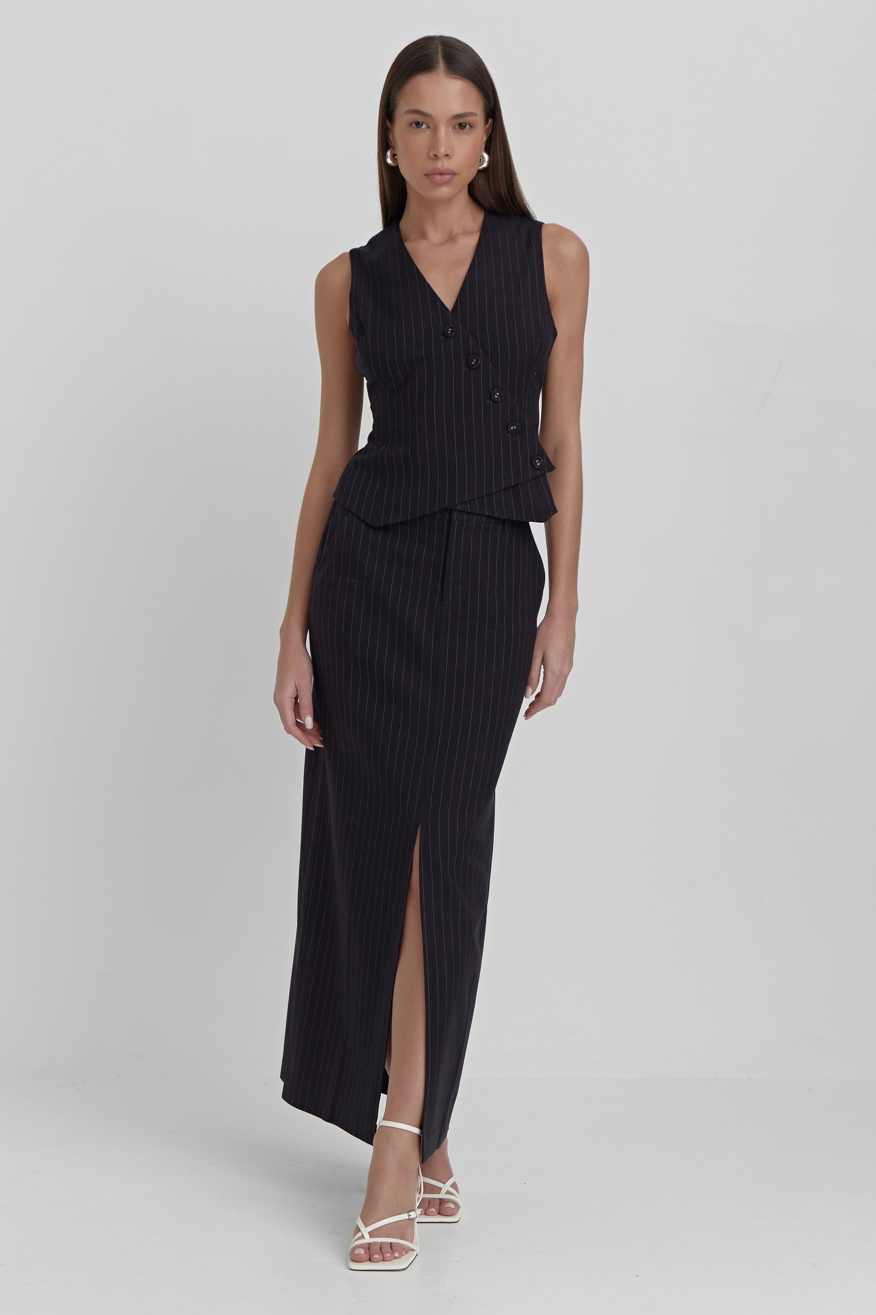 Buy 4th & Reckless Blue Ruth Pinstripe Asymmetric Waistcoat from the ...