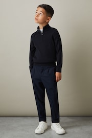 Reiss Navy Blackhall Junior Merino Wool Half-Zip Funnel Neck Jumper - Image 3 of 4