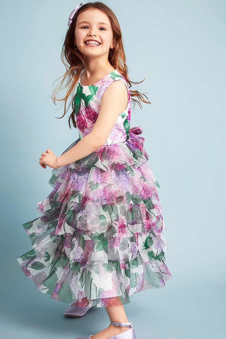 Monsoon Pink Hydrangea Scuba Ruffle Dress - Image 1 of 4