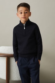 Reiss Navy Blackhall Senior Merino Wool Half-Zip Funnel Neck Jumper - Image 3 of 4