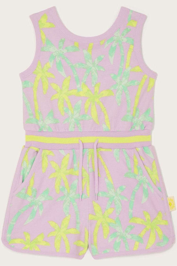 Monsoon Purple Palm Print 100% Cotton Playsuit - Image 1 of 3