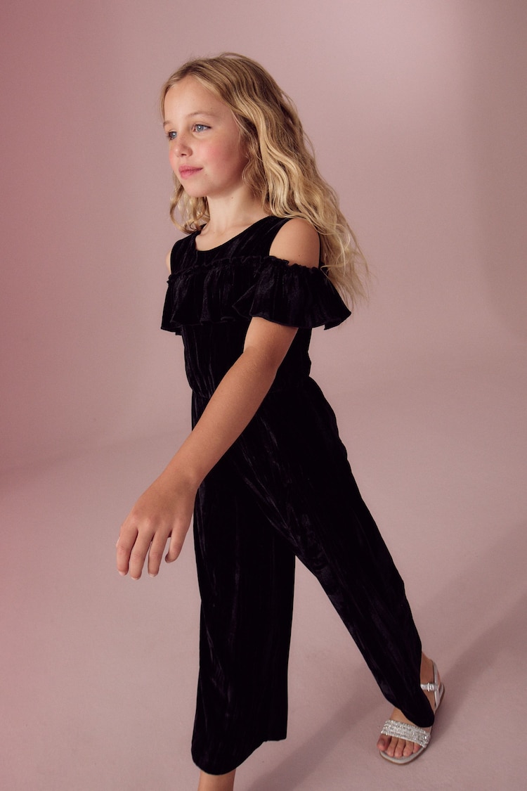 Black Velvet Cold Shoulder Jumpsuit (3-16yrs) - Image 2 of 7