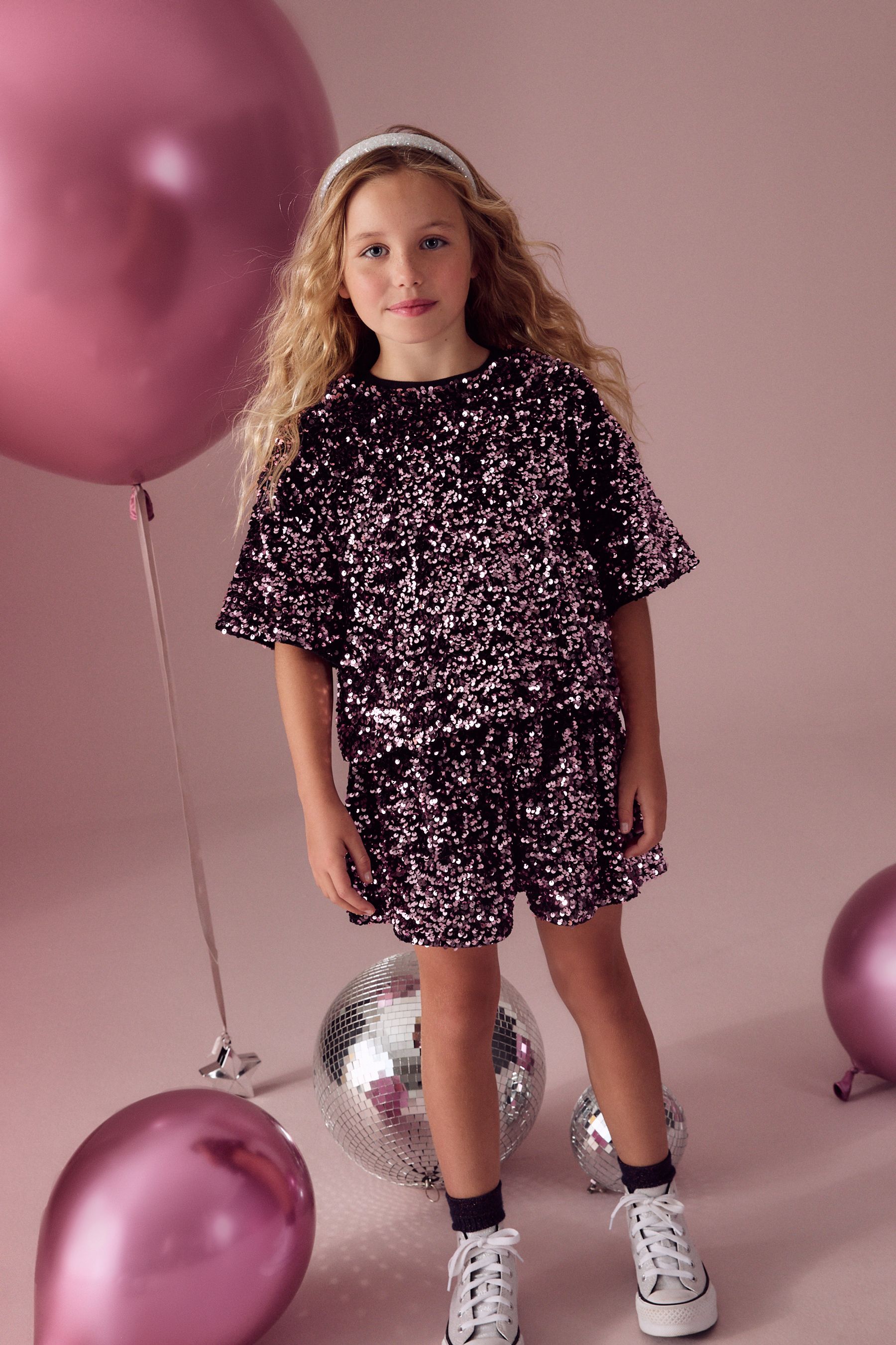 Pink sequin t shirt dress shop