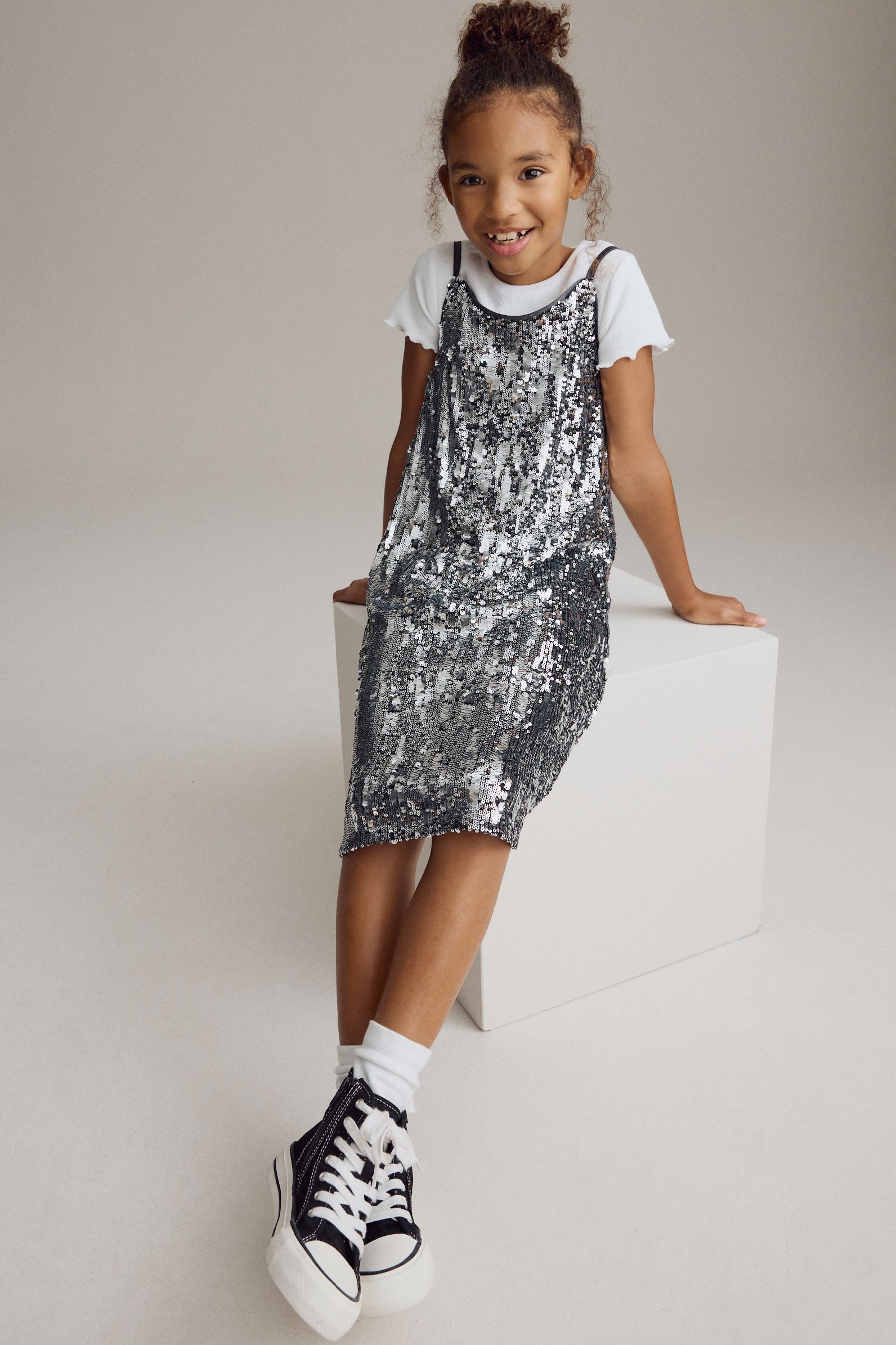 Silver sequin t shirt dress online