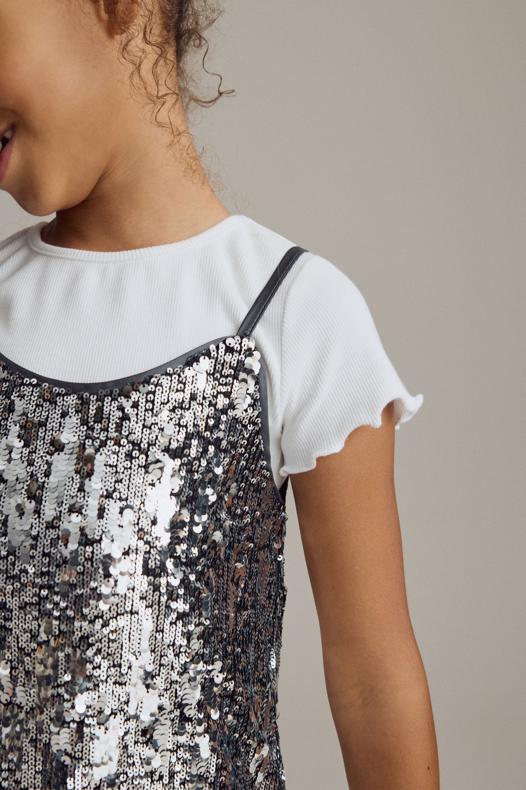 Silver sequin tshirt dress hot sale