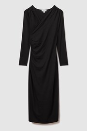 Reiss Black Dionne Jersey Wrap Front Midi Dress - Image 2 of 5