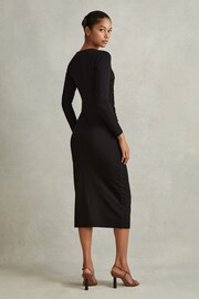 Reiss Black Dionne Jersey Wrap Front Midi Dress - Image 3 of 5