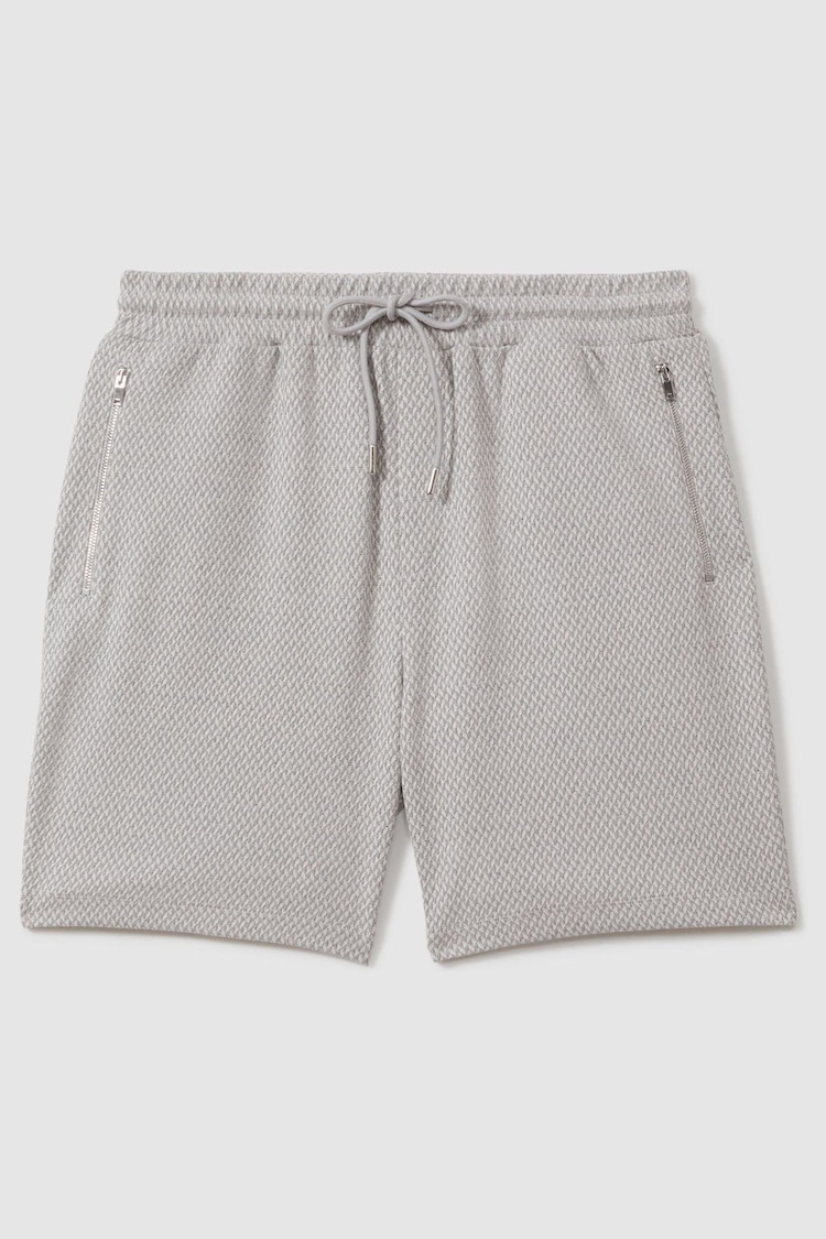 Reiss Light Grey Penbrook Cotton Blend Jacquard Drawstring Shorts - Image 2 of 6