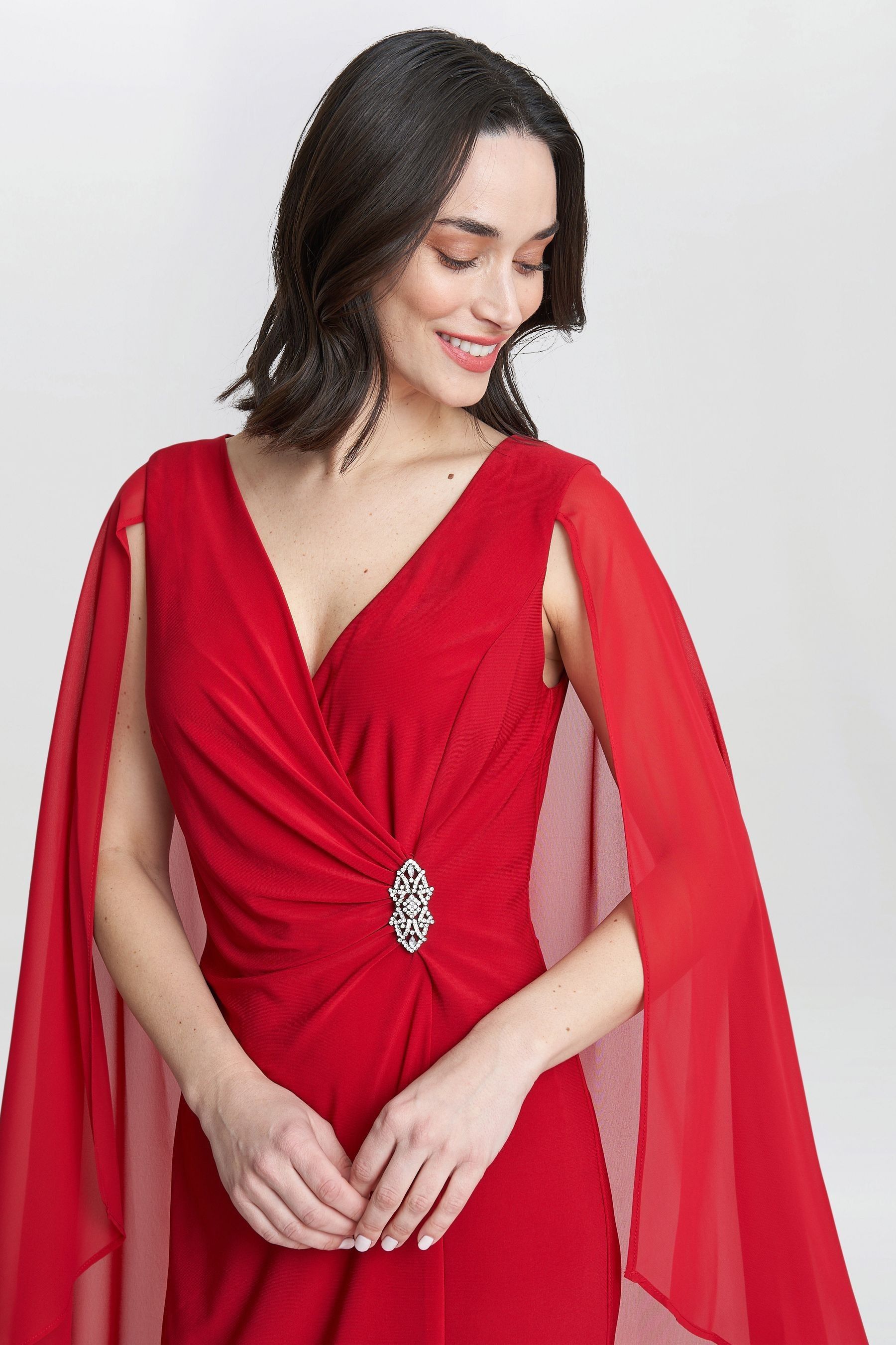 Buy Gina Bacconi Red Lisa Chiffon Cape Dress from Next Luxembourg