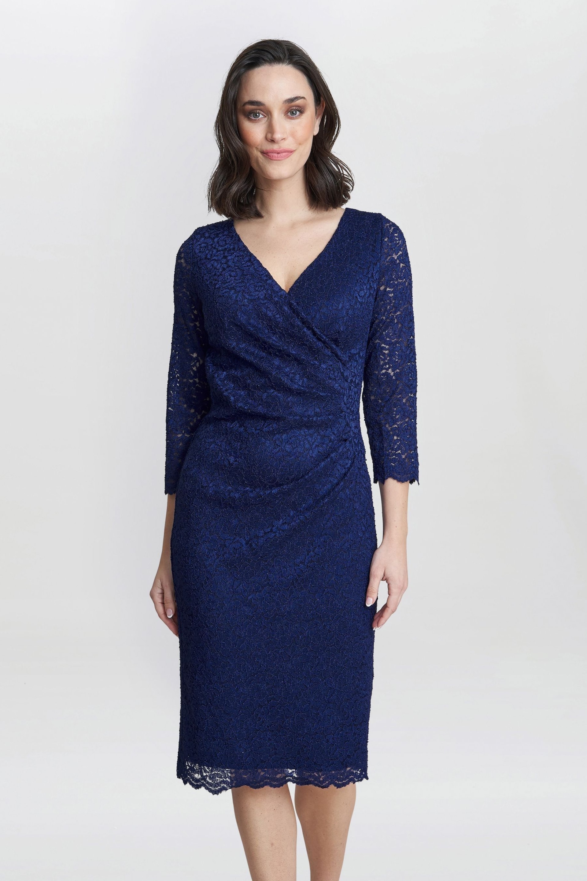 Gina Bacconi Blue Melody Lace Wrap Dress - Image 1 of 5