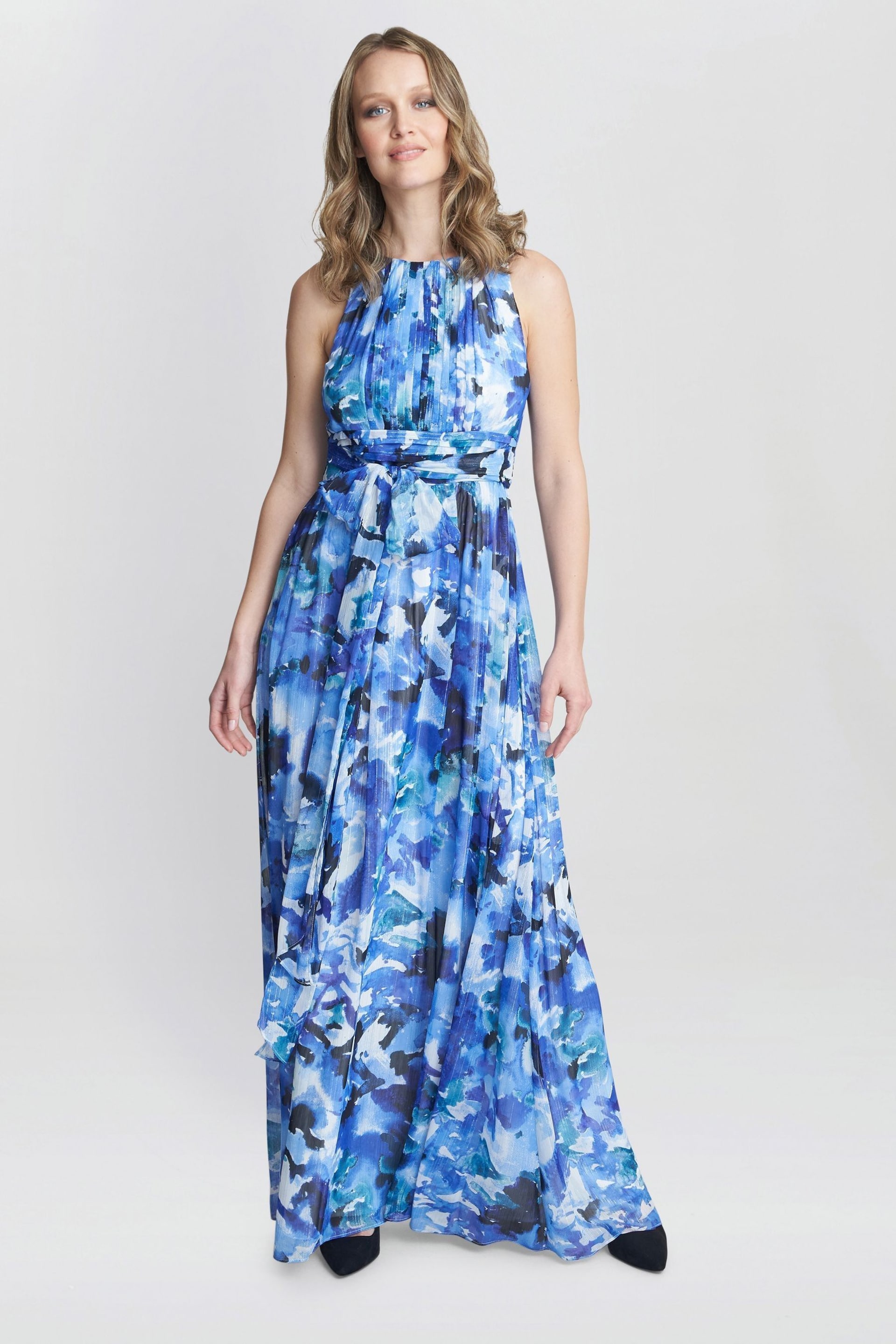Gina Bacconi Blue Maria Maxi Printed Sleeveless Dress - Image 2 of 7