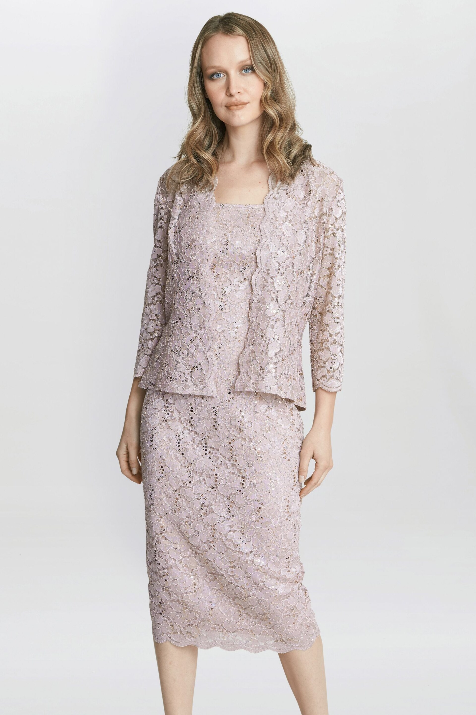 Gina Bacconi Pink Kayla Lace Midi-Length Jacket And Dress - Image 1 of 6