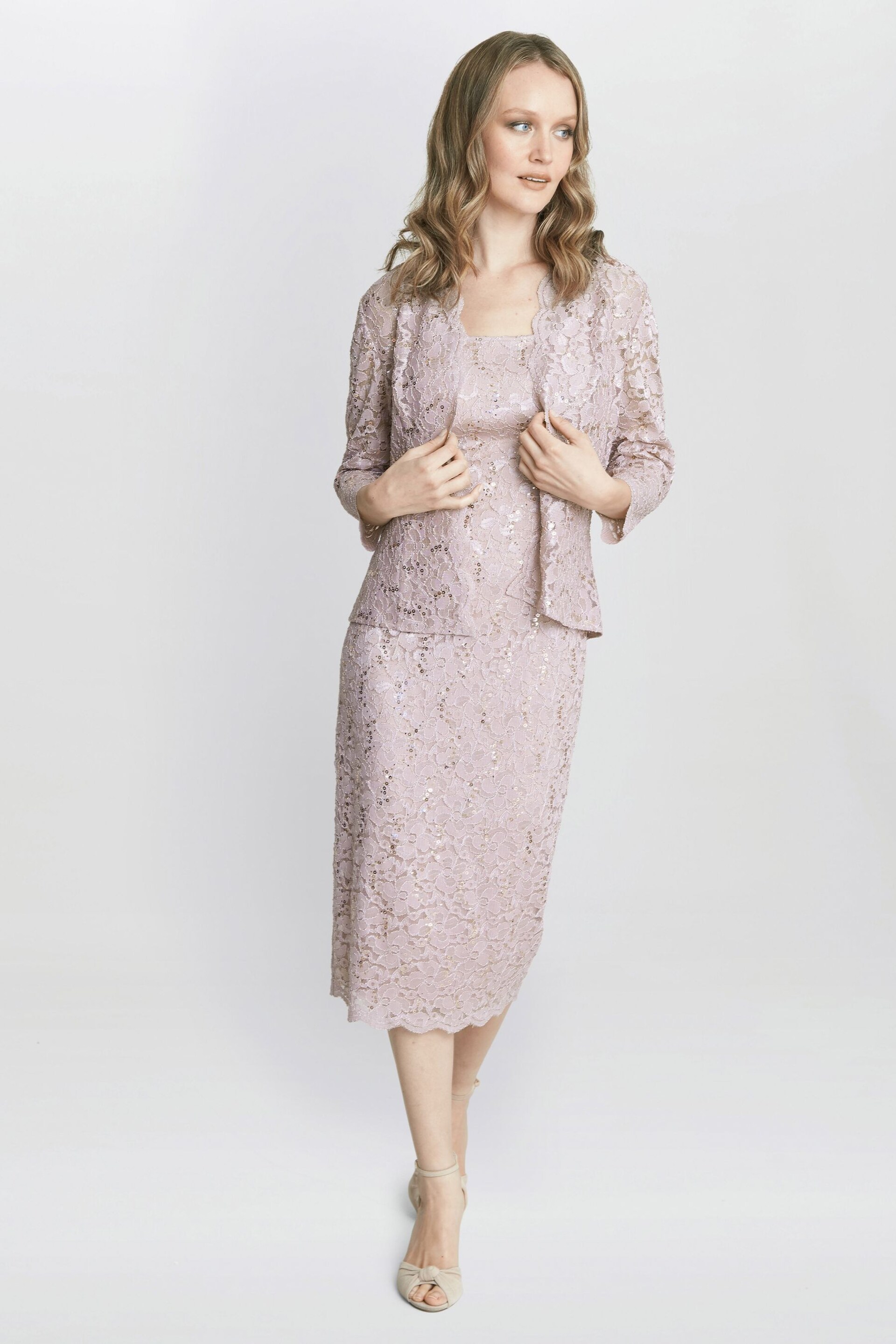Gina Bacconi Pink Kayla Lace Midi-Length Jacket And Dress - Image 3 of 6