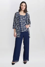 Gina Bacconi Blue Nikki 3 Piece Trousers Suit: With Embroidered Tank Top And Elongated Jacket - Image 1 of 6