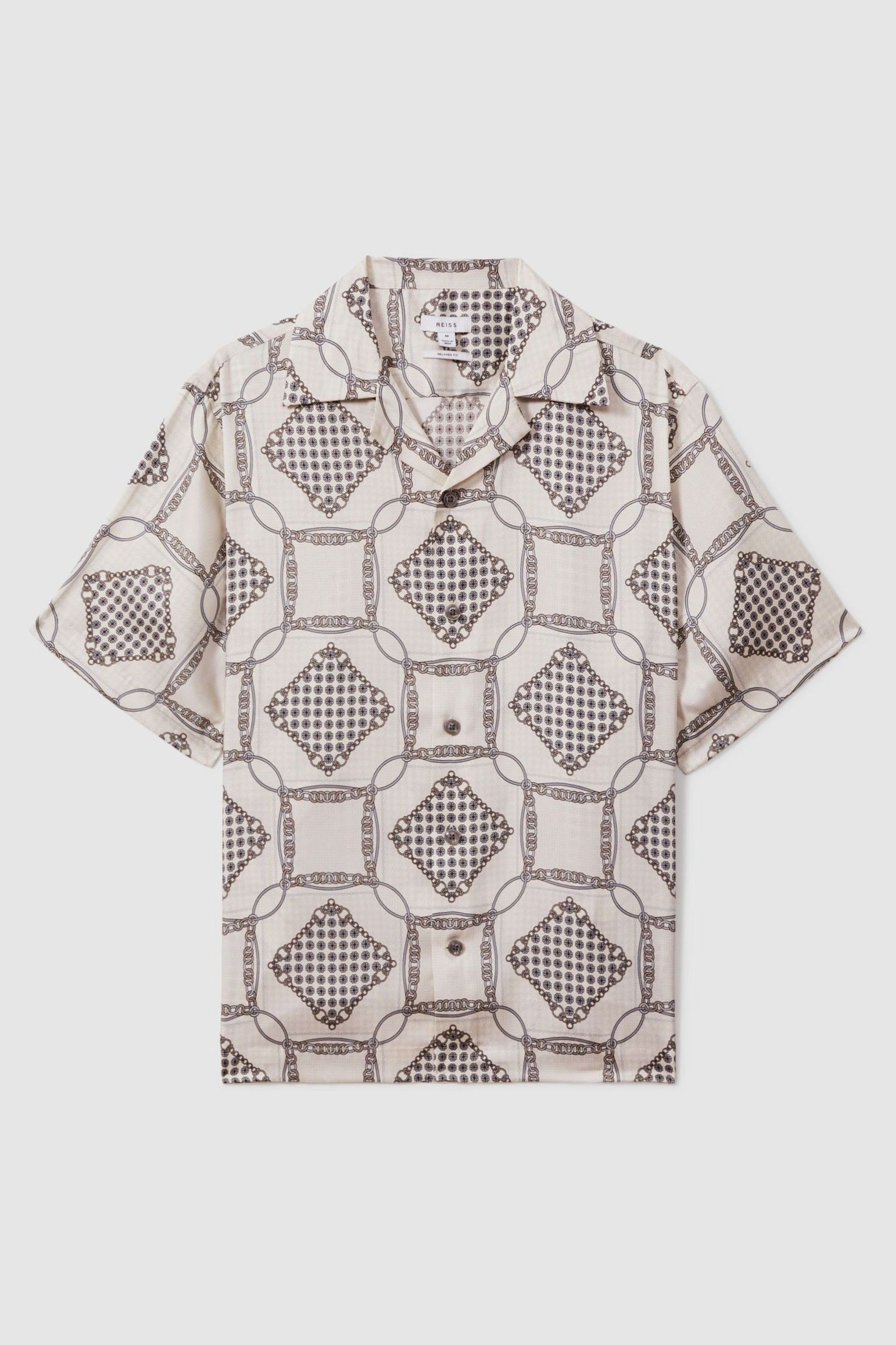 Reiss Silver Lumia Relaxed Chain Print Cuban Collar Shirt - Image 2 of 6