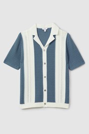 Reiss Blue/White Nicoli Crochet Striped Cuban Collar Shirt - Image 2 of 5
