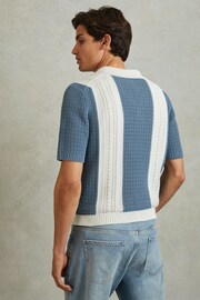 Reiss Blue/White Nicoli Crochet Striped Cuban Collar Shirt - Image 4 of 5