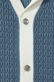 Reiss Blue/White Nicoli Crochet Striped Cuban Collar Shirt - Image 5 of 5