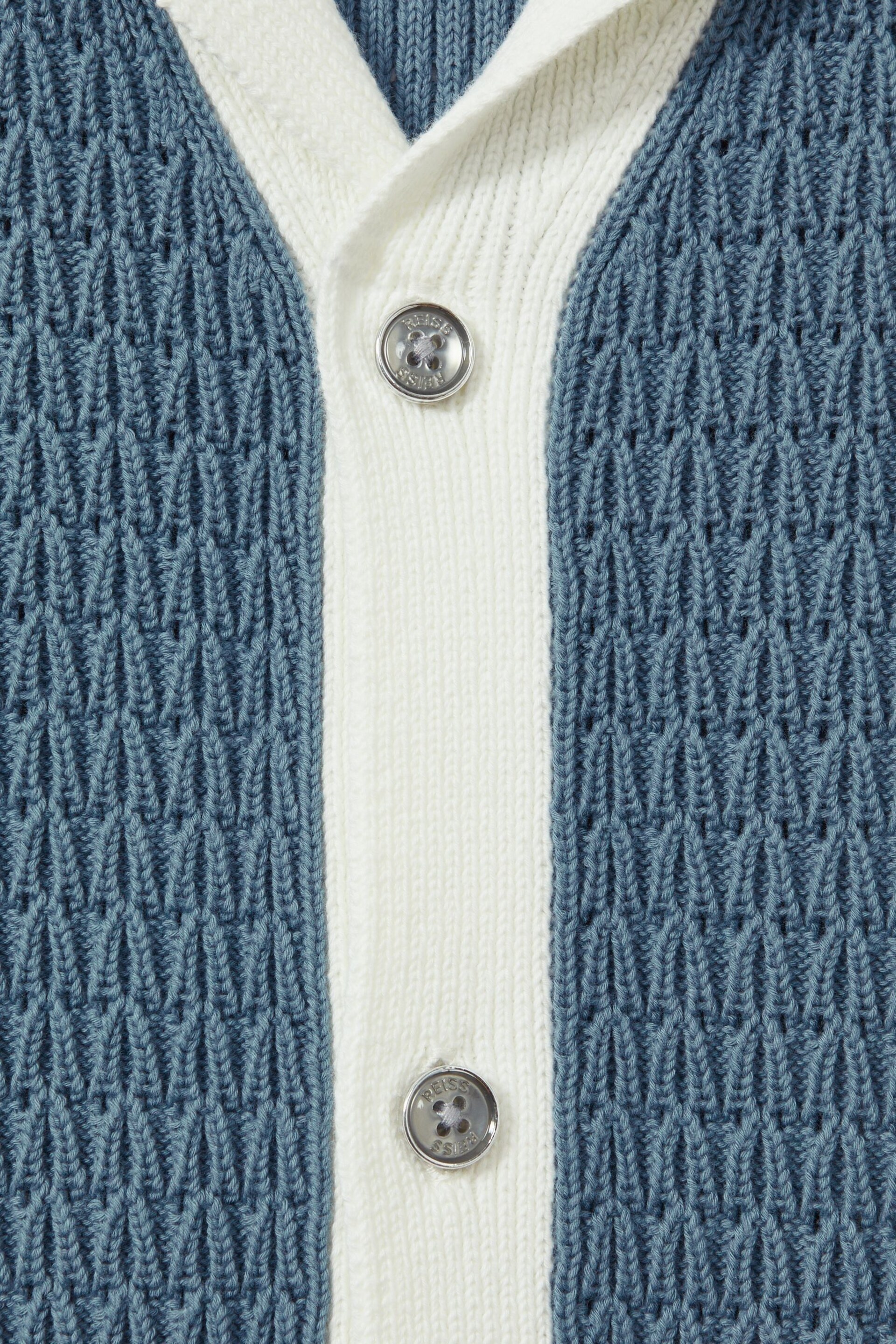 Reiss Blue/White Nicoli Crochet Striped Cuban Collar Shirt - Image 5 of 5