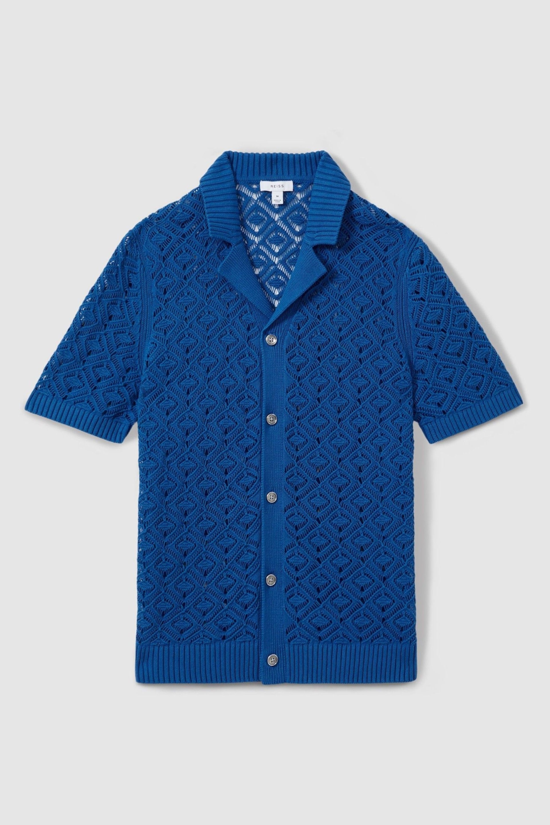 Reiss Bright Blue Corsica Crochet Cuban Collar Shirt - Image 2 of 6