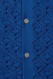 Reiss Bright Blue Corsica Crochet Cuban Collar Shirt - Image 6 of 6