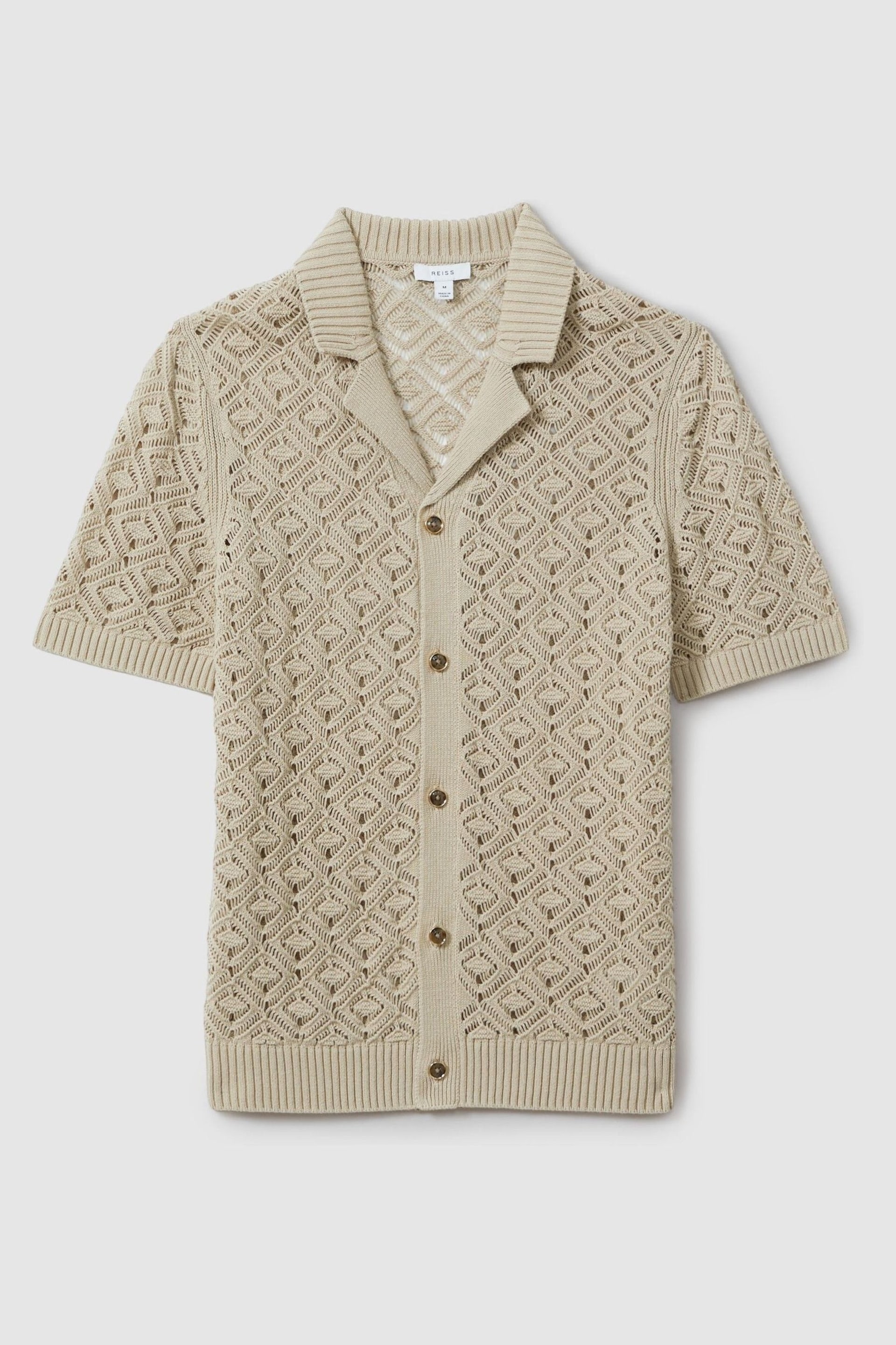 Reiss Stone Corsica Crochet Cuban Collar Shirt - Image 2 of 6