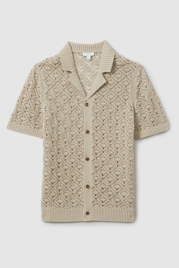 Reiss Stone Corsica Crochet Cuban Collar Shirt - Image 2 of 6