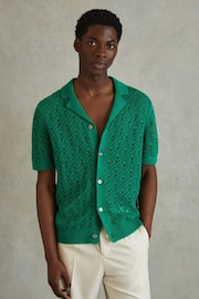 Reiss Bright Green Corsica Crochet Cuban Collar Shirt - Image 1 of 5