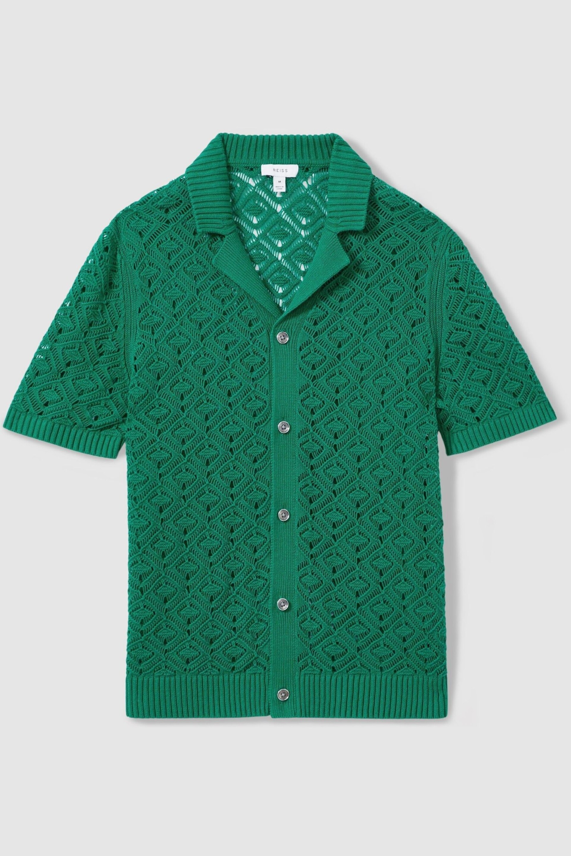 Reiss Bright Green Corsica Crochet Cuban Collar Shirt - Image 2 of 5