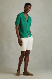 Reiss Bright Green Corsica Crochet Cuban Collar Shirt - Image 3 of 5