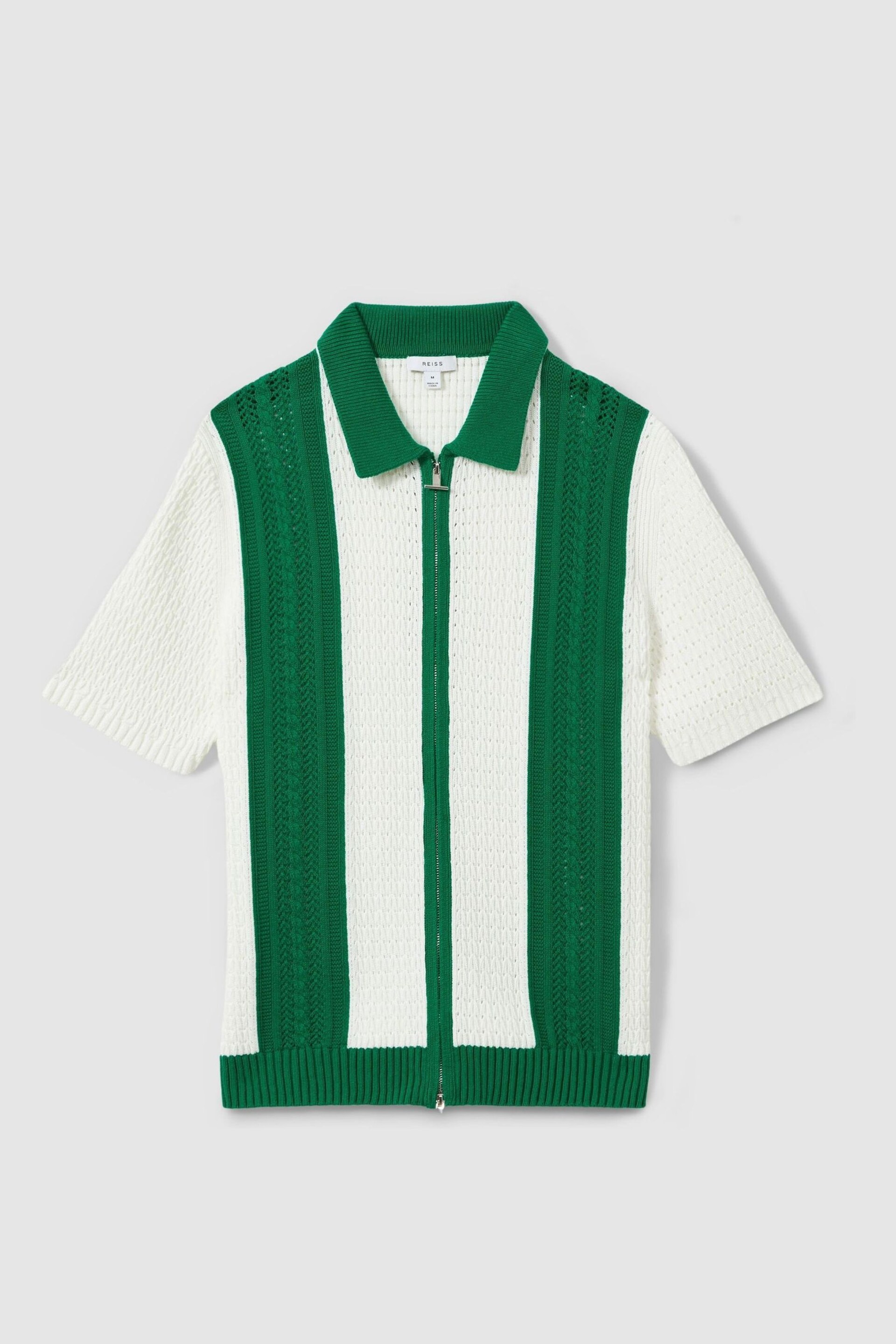 Reiss White/Bright Green Painter Crochet Zip-Front Shirt - Image 2 of 5