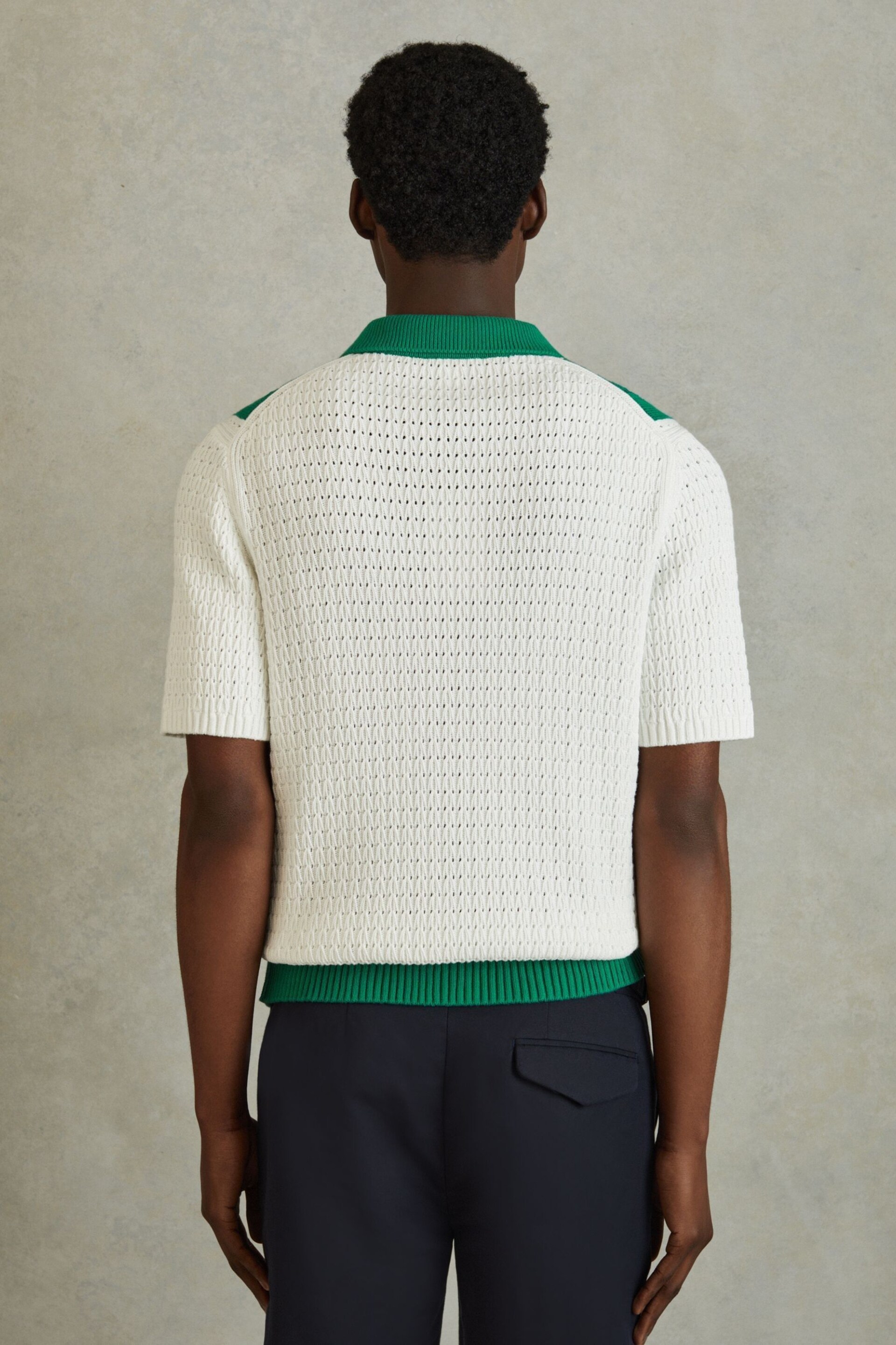 Reiss White/Bright Green Painter Crochet Zip-Front Shirt - Image 4 of 5