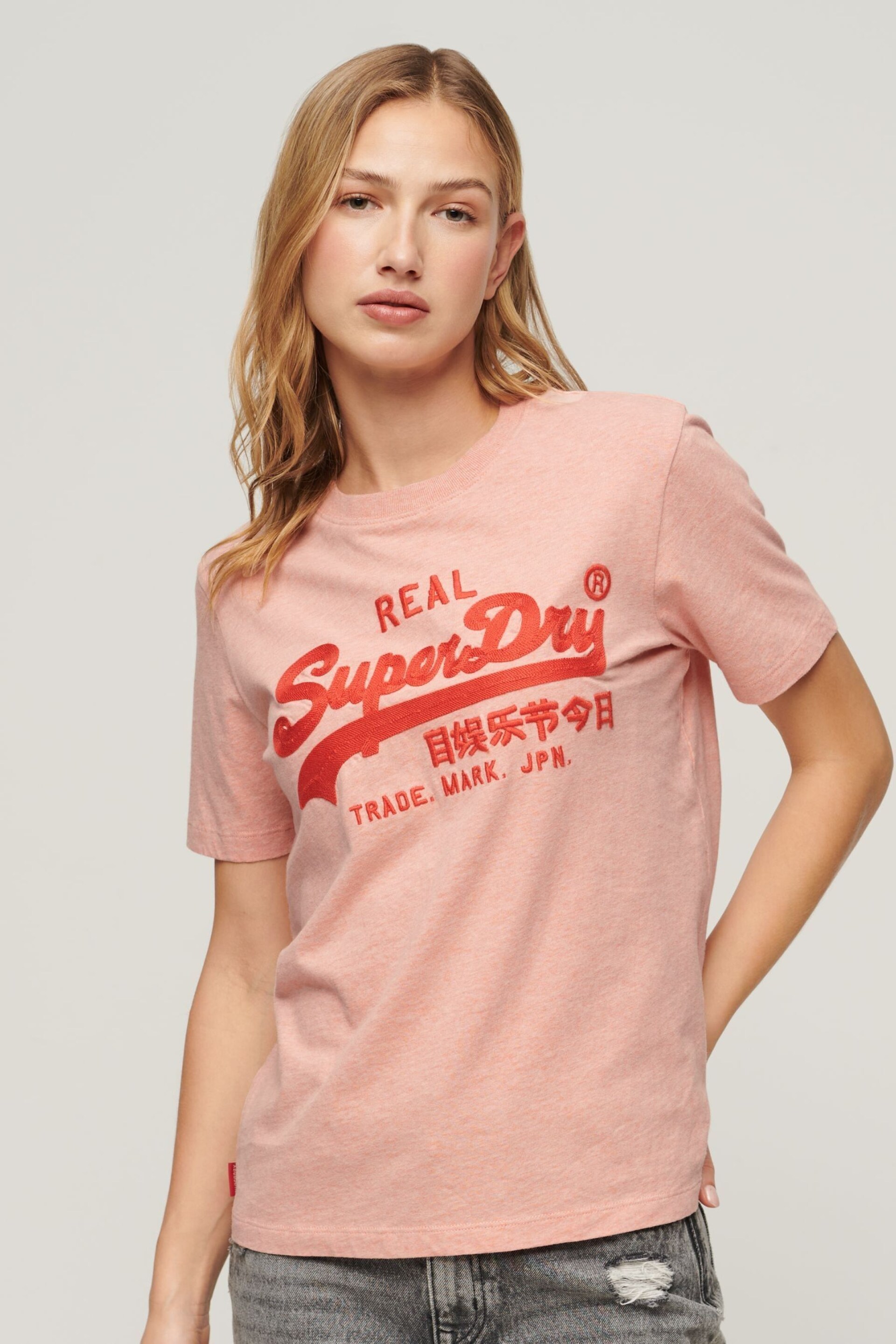 Superdry Pink Embroidered Vintage Logo T-Shirt - Image 1 of 3