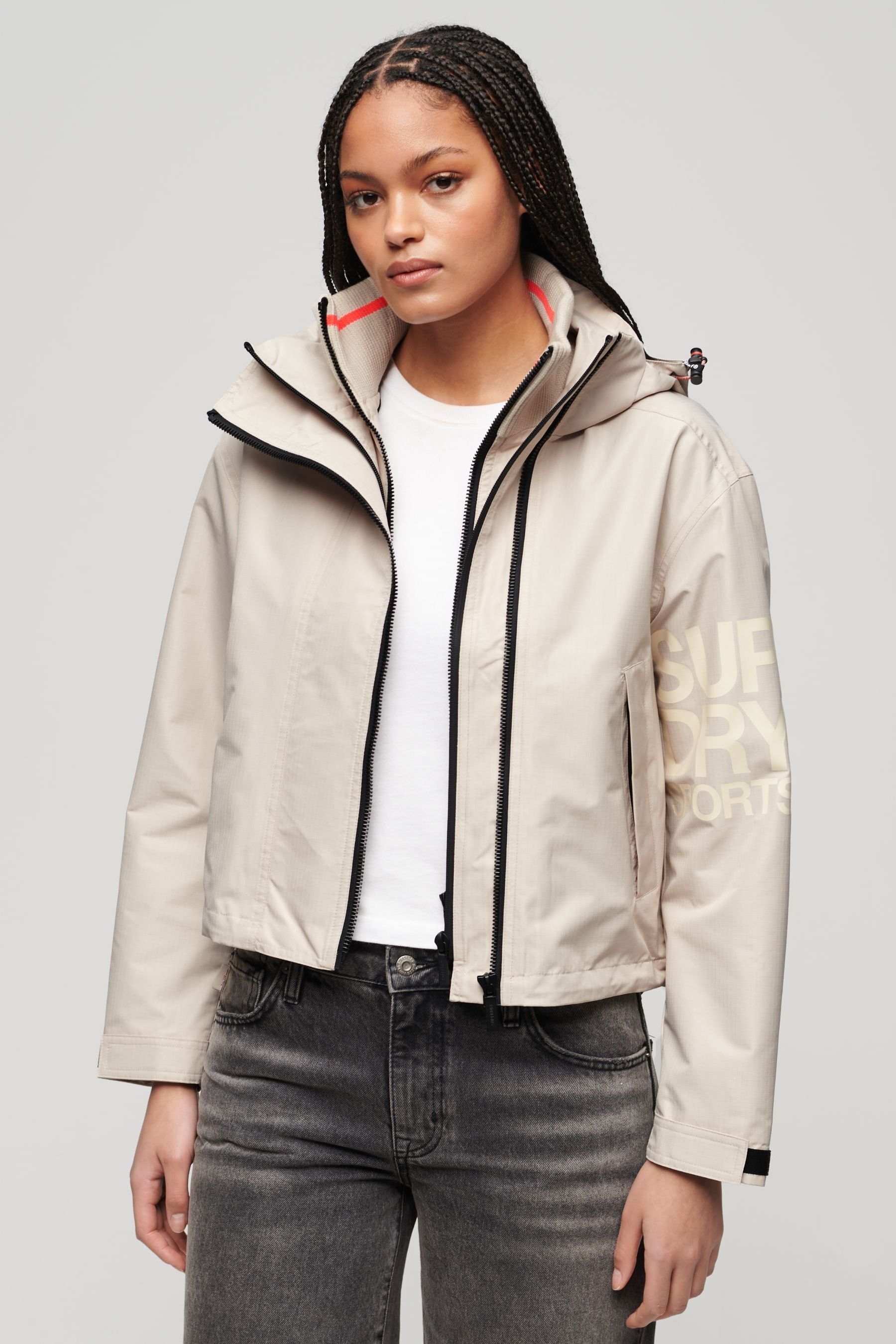Superdry Nude Hooded Embroidered SD Windbreaker Jacket 14 Womens