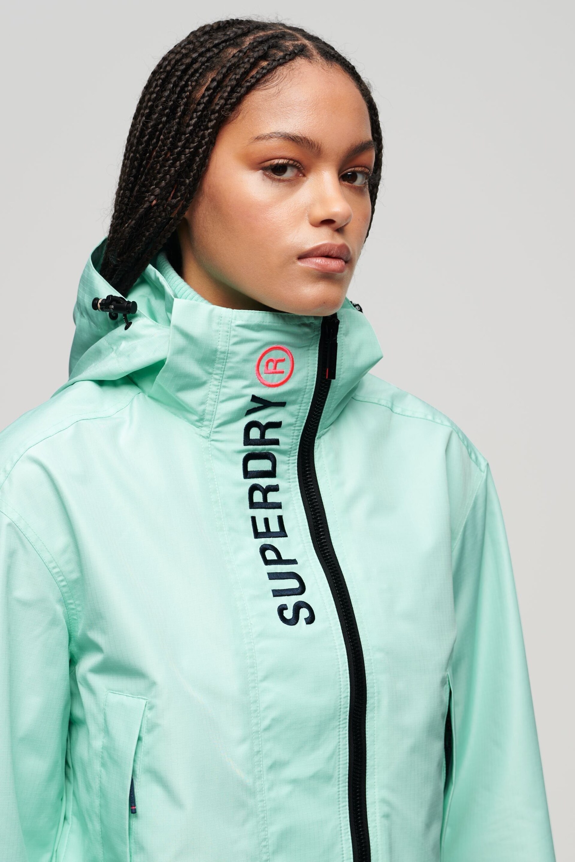 Superdry Blue Hooded Embroidered SD Windbreaker Jacket - Image 4 of 4