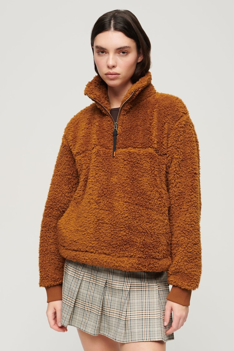 Superdry Brown Supersoft Zip Henley Jumper - Image 1 of 6