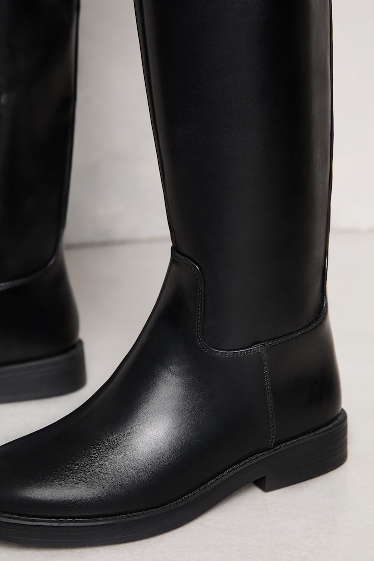 Lipsy Flat Long Knee High Faux Leather Riding Boots - Image 4 of 4