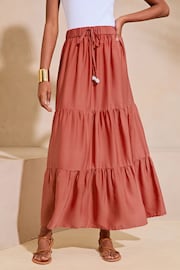 Lipsy Rust Tiered Midi Skirt - Image 1 of 4