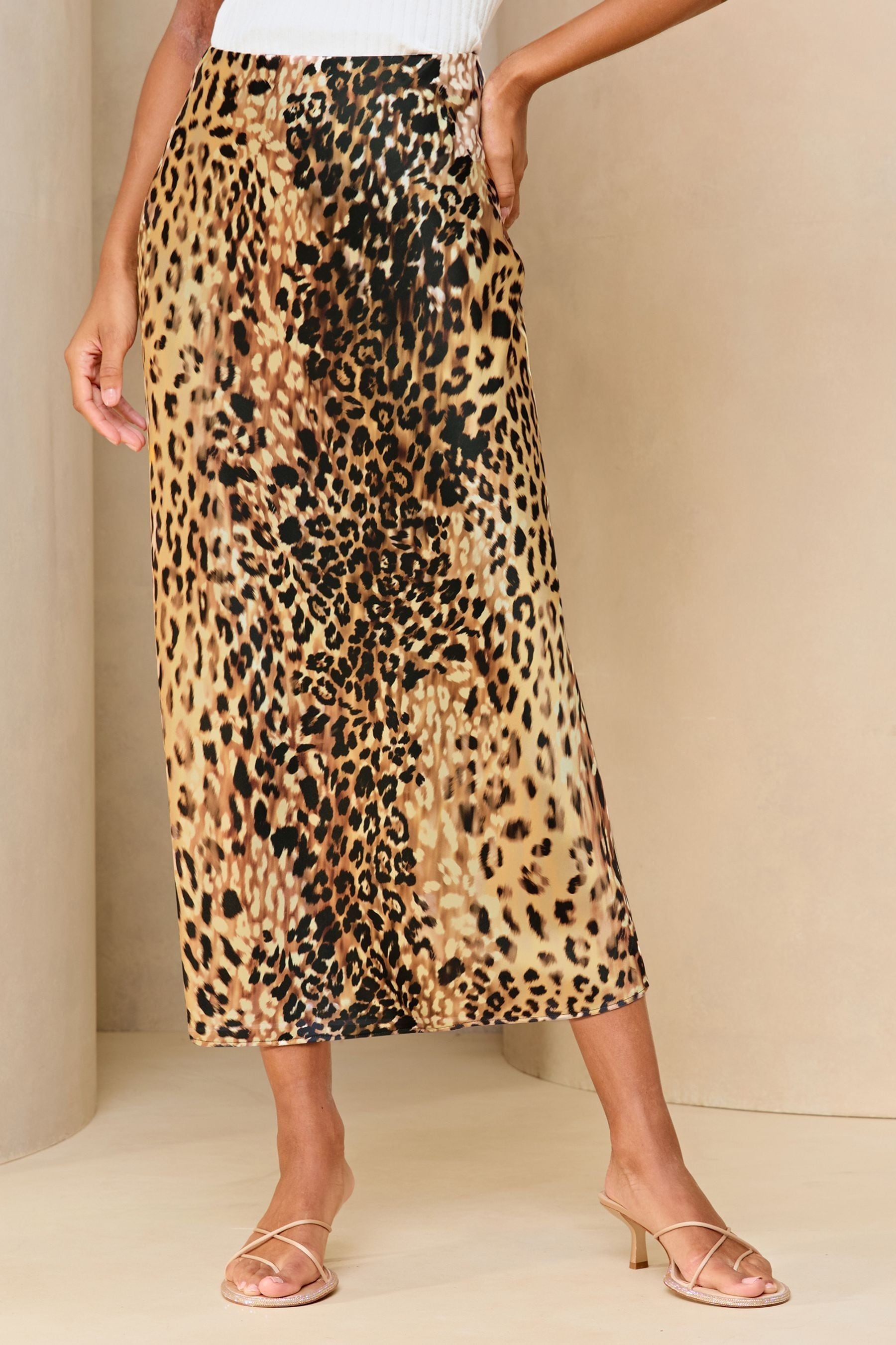 Petite midi leopard print skirt top