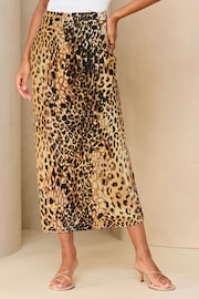 Lipsy Leopard Print Petite Satin Bias Cut Midi Skirt - Image 1 of 4