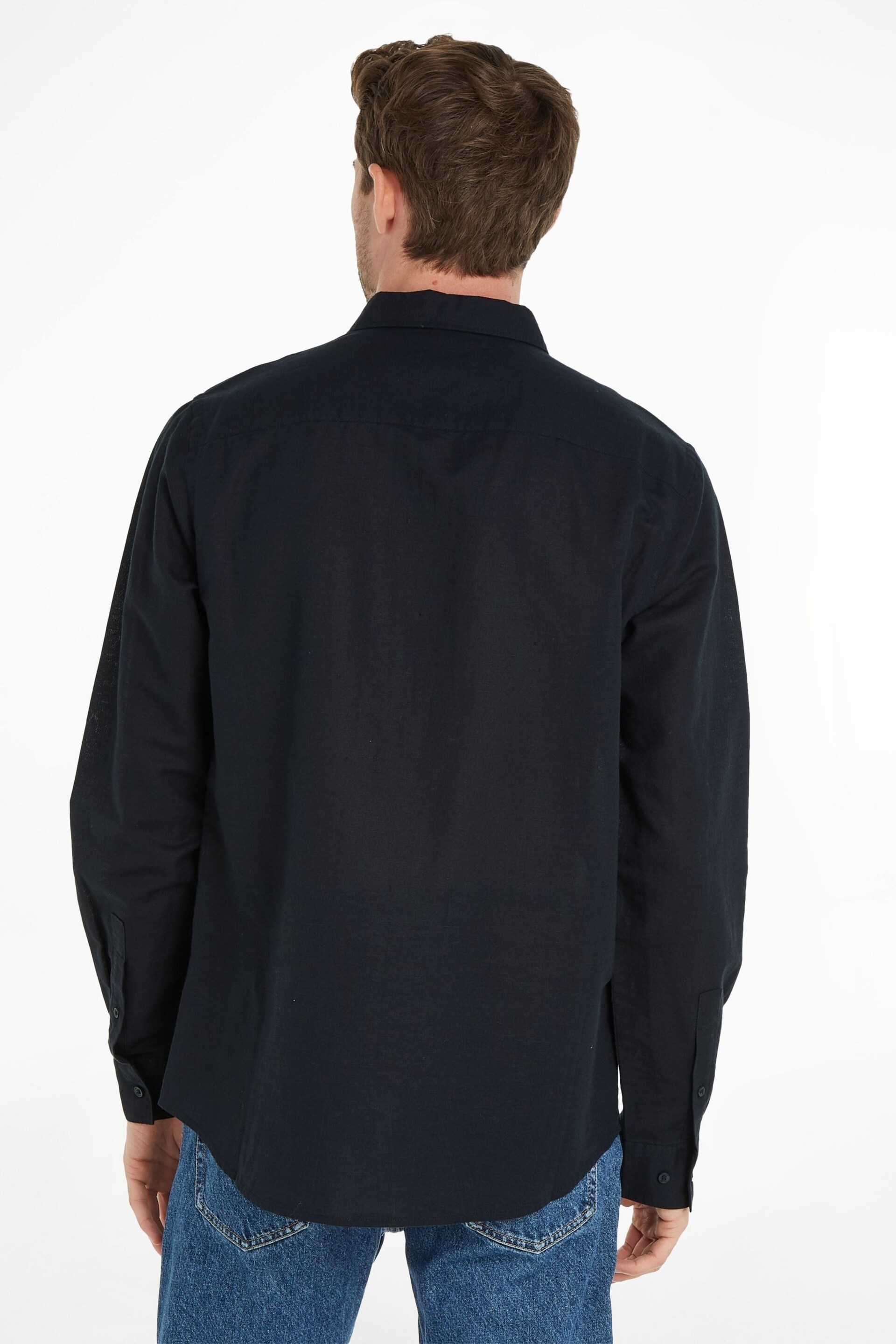 Calvin Klein Black Regular Linen Cotton Shirt - Image 2 of 5