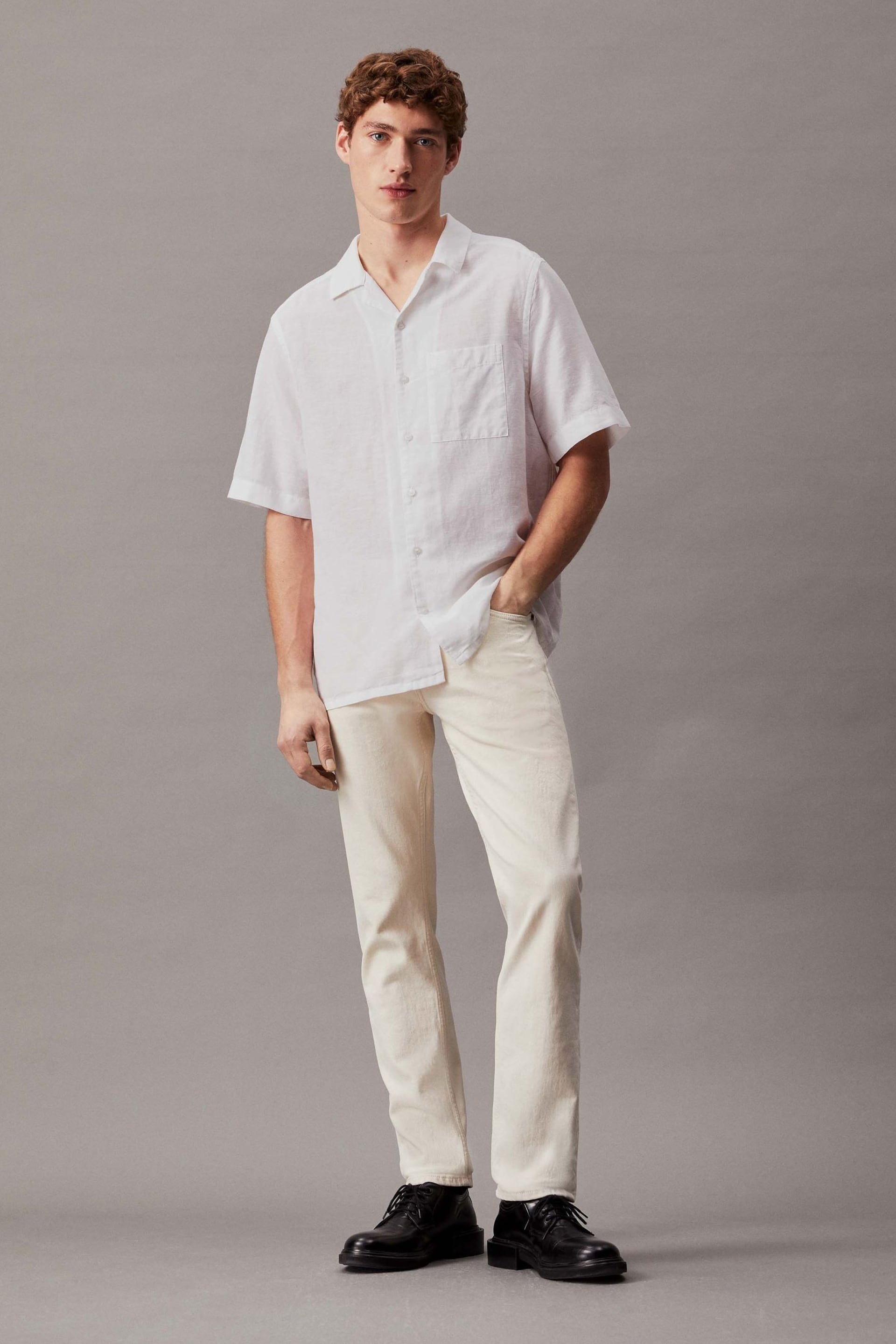 Calvin Klein White Linen Cuban Shirt - Image 1 of 3