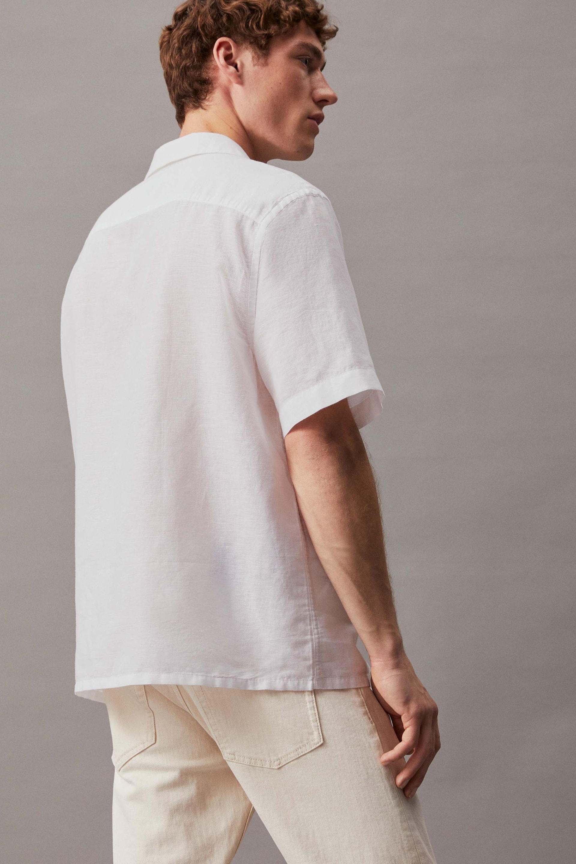Calvin Klein White Linen Cuban Shirt - Image 2 of 3