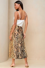 Lipsy Leopard Print Satin Bias Cut Midi Skirt - Image 2 of 4