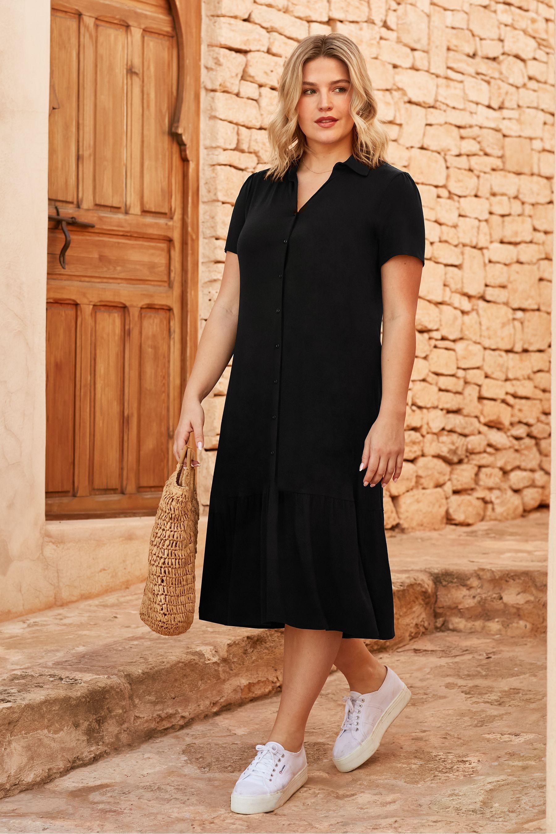 Buy Live Unlimited Black Jersey Tiered Midi Shirt Dress from the Next UK online shop