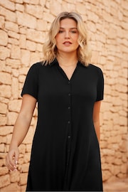 Live Unlimited Black Jersey Tiered Midi Shirt Dress - Image 2 of 6