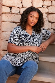 Live Unlimited Curve Blue Ditsy Print Jersey Pleat Front Top - Image 1 of 7