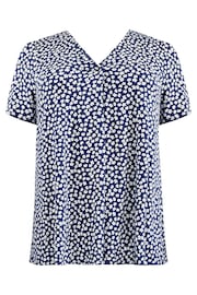 Live Unlimited Curve Blue Ditsy Print Jersey Pleat Front Top - Image 6 of 7