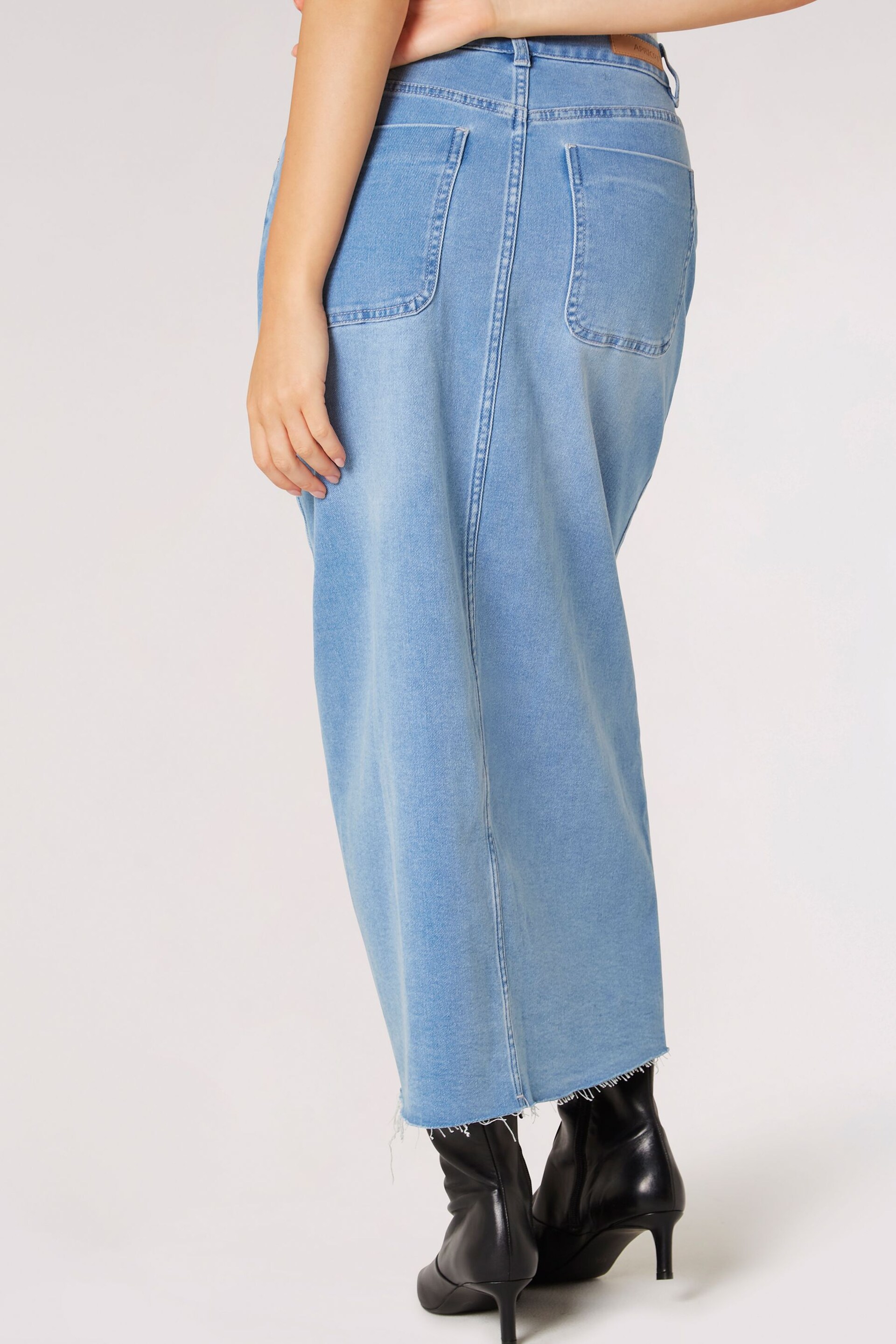 Apricot Blue Button Down Denim Midi Skirt - Image 2 of 5